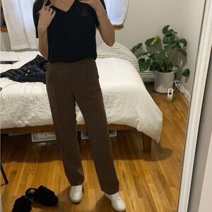 Brown High-Waisted Trousers with Straight Fit